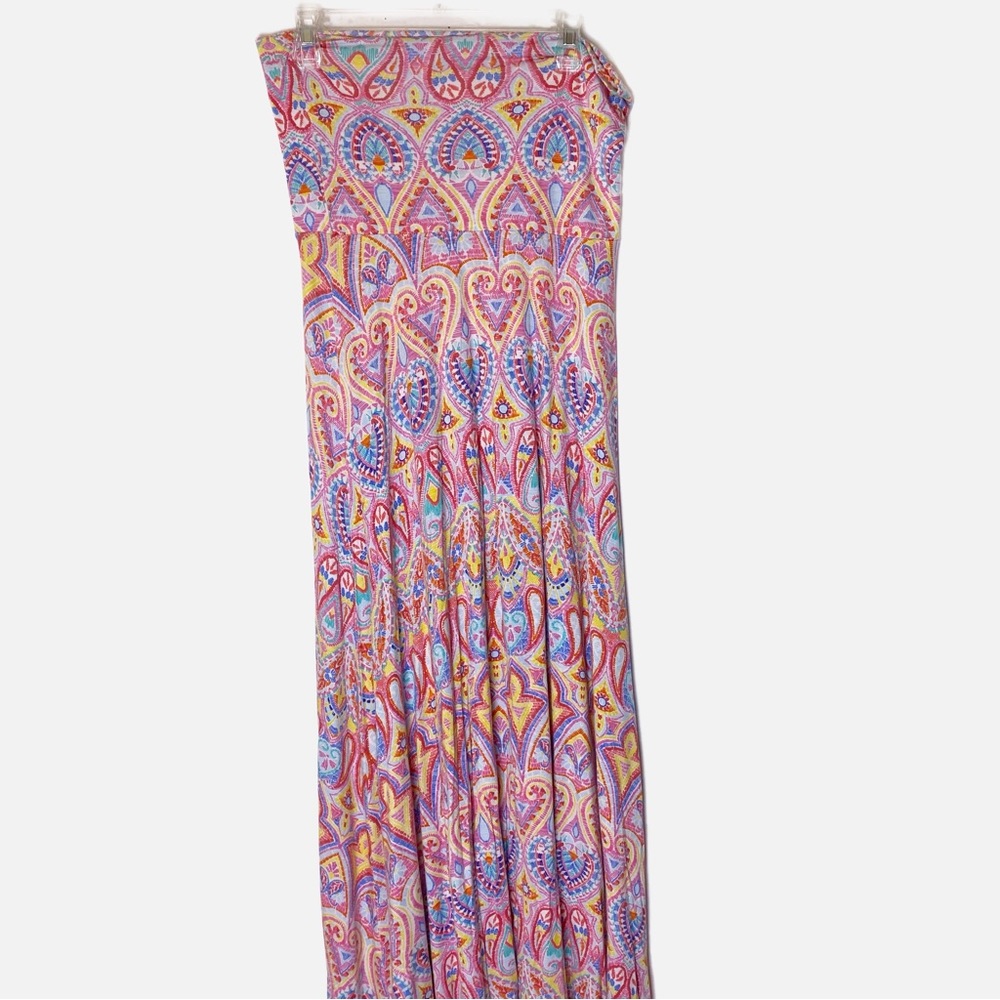 Maxi Skirt By Bo Bel Colorful L Heart Paisley Print Fold Over Waist Band
